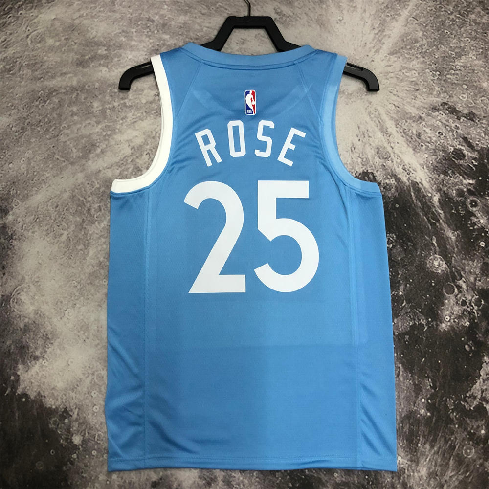 NBA Minnesota Timberwolves V-Neck North Carolina Blue Jersey ROSE#25 S-XXL