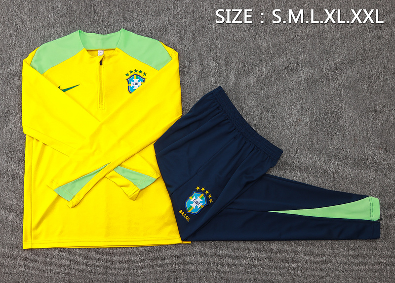24/25 Brazil Yellow Long-sleeved half-pull training kit Football team kit
