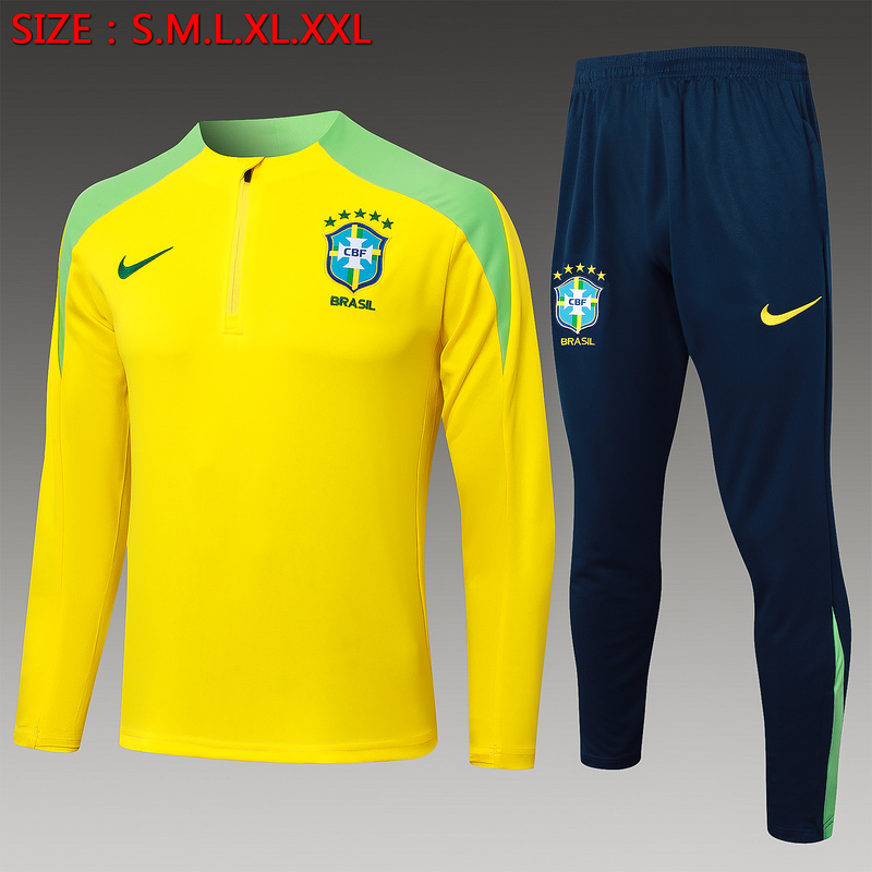 24/25 Brazil Yellow Long-sleeved half-pull training kit Football team kit
