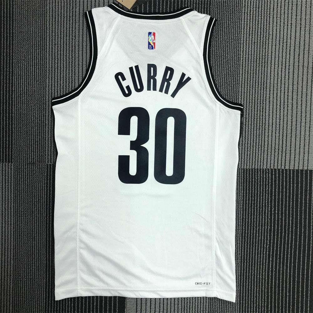 NBA Brooklyn Nets V-Neck White 75th Anniversary Jersey CURRY#30 S-XXL