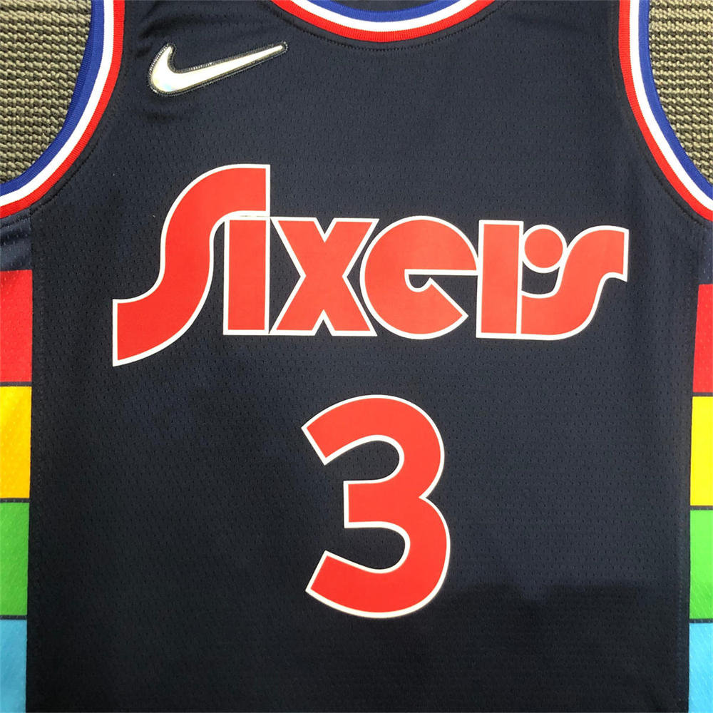 NBA Philadelphia 76ers Round Neck Black 75th Anniversary IVERSON#3 Jersey S-XXL