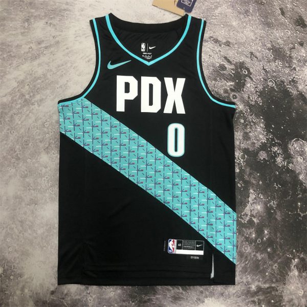 NBA Portland Trail Blazers V-Neck City Edition Black Jersey LILLARD#0 S-XXL