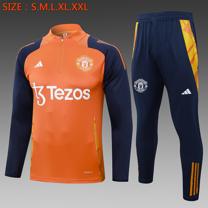 24/25 Manchester United Orange Long-sleeved half-pull training kit Football team kit
