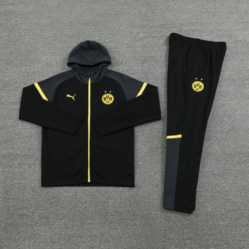 2024 Dortmund Black Hoodie Jacket Kit Set Football Team Shirt Sports Fashion