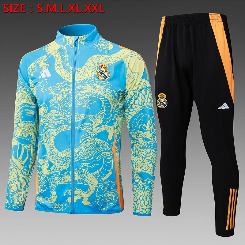 2024/25 Real Madrid Blue Jacket Training Suit Set Football Team Shirt Sports Fashion