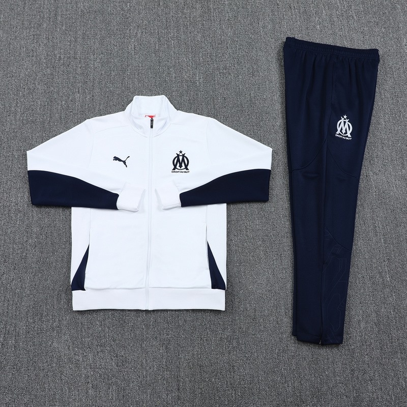 2024 0lympique Marseille White Jacket Training Suit Set Football Team Shirt Sports Fashion