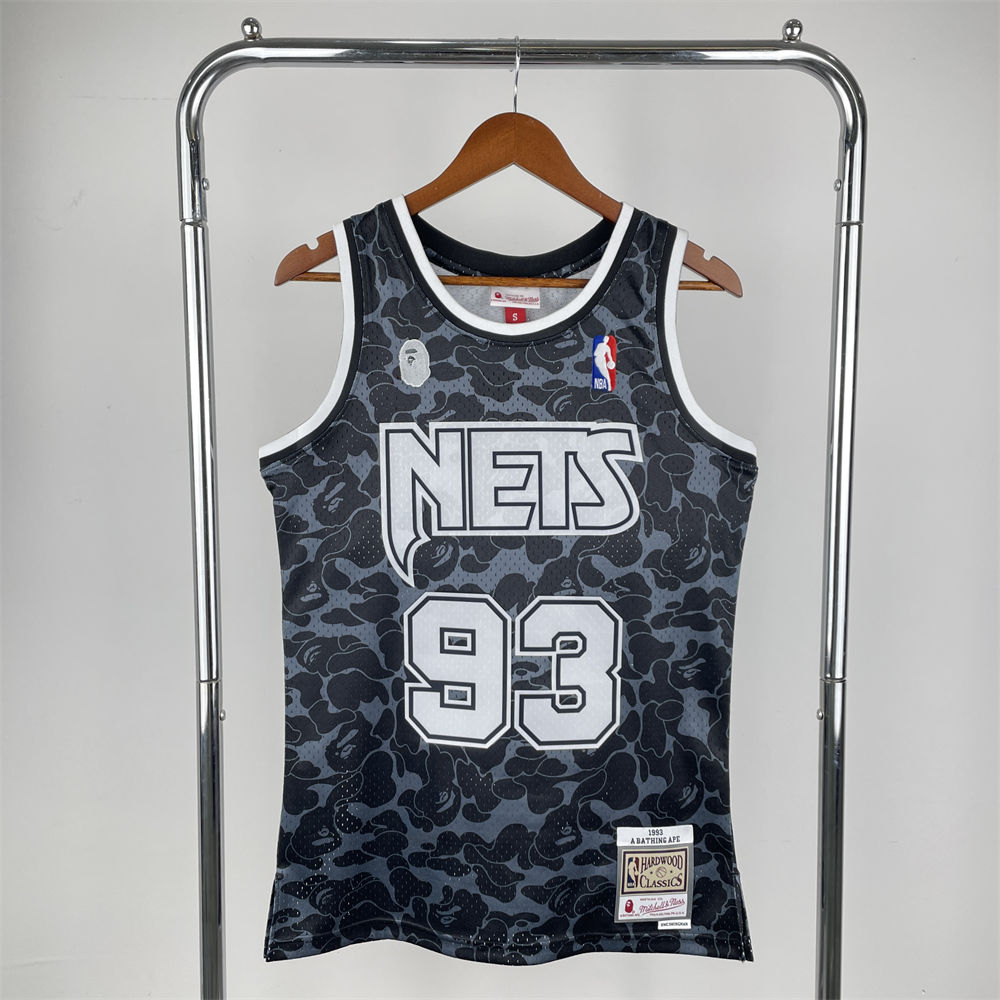 NBA Brooklyn Nets BAPE×M&N BAPE#93 Black Hardwood Classics Swingman Jersey S-XXL