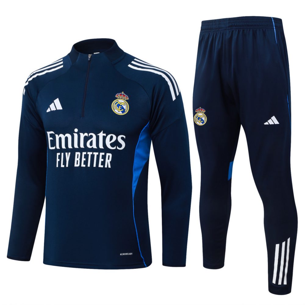 202526 Real Madrid Royal blueLong-sleeved half-pull training kit Football team kit