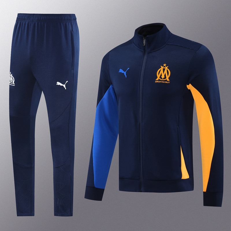 2024 0lympique Marseille Sapphire Blue Jacket Training Suit Set Football Team Shirt Sports Fashion