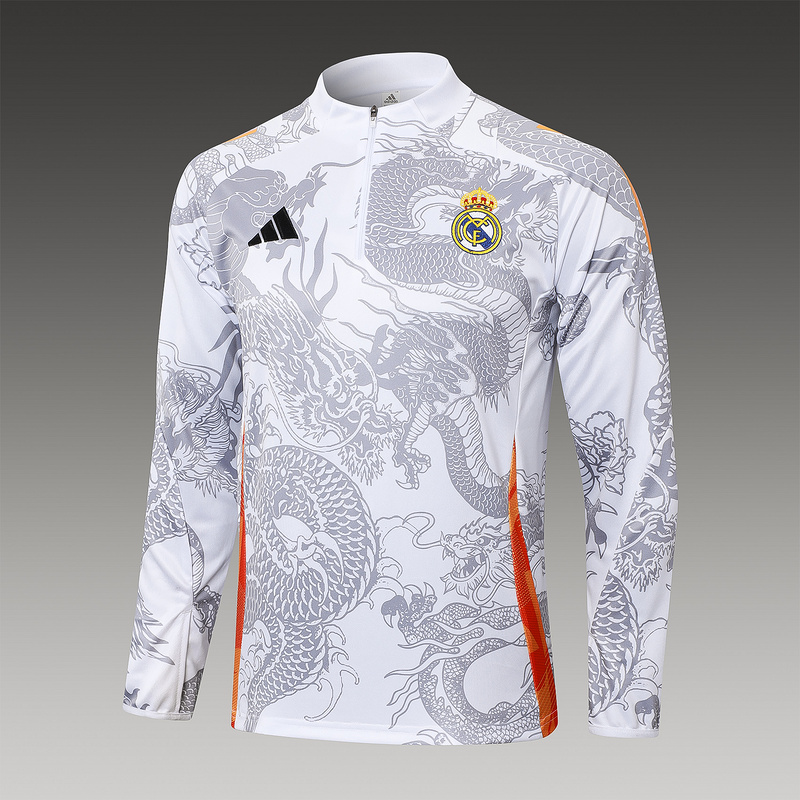 24/25 Real Madrid White Long-sleeved half-pull training kit Football team kit