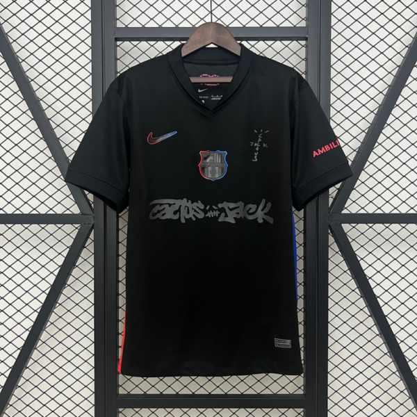 Travis Scott X Fc Barcelona 2024/25 Match Away Cactus Jack Jersey Black Fan version