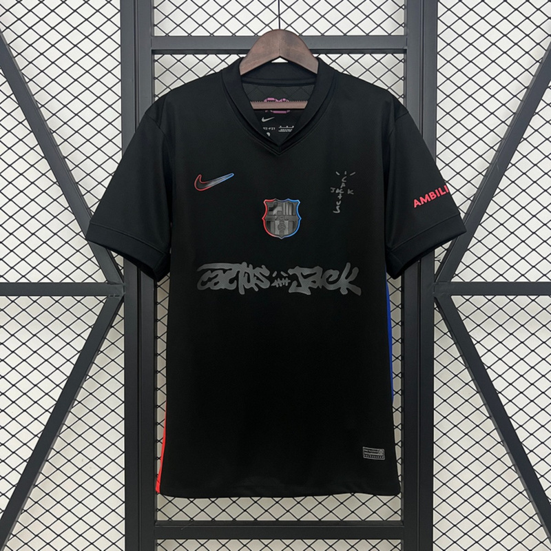 Travis Scott X Fc Barcelona 2024/25 Match Away Cactus Jack Jersey Black Fan version