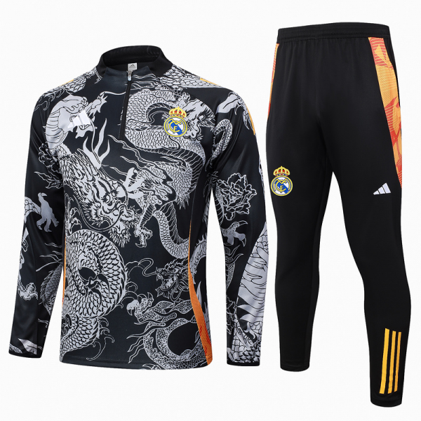 24/25 Real Madrid Black Long-sleeved half-pull training kit Football team kit