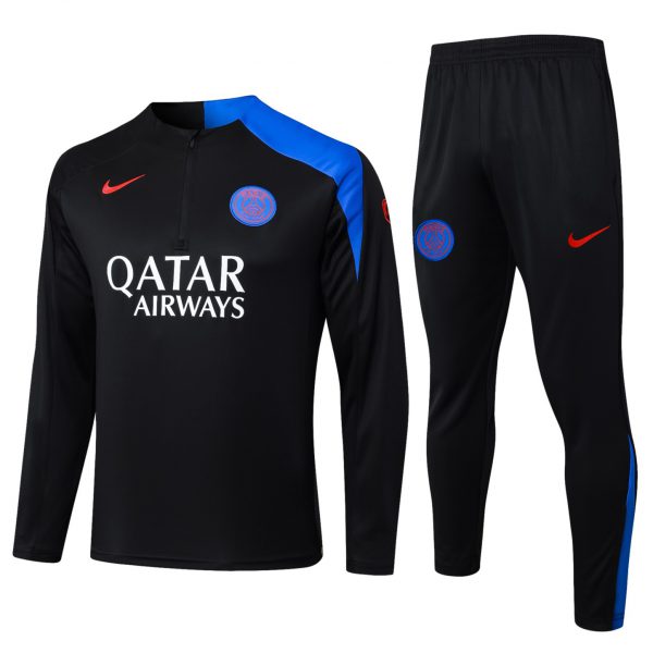 202526 PSG Black Long-sleeved half-pull training kit Football team kit