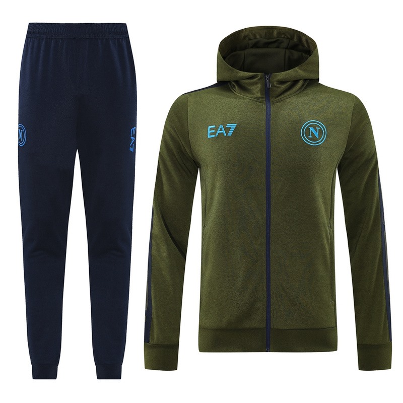 2024 Napoli Army Green Hoodie Jacket Kit Set Football Team Shirt Sports Fashion