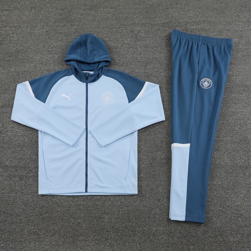 2024 Manchester City Grey Blue Hoodie Jacket Kit Set Football Team Shirt Sports Fashion