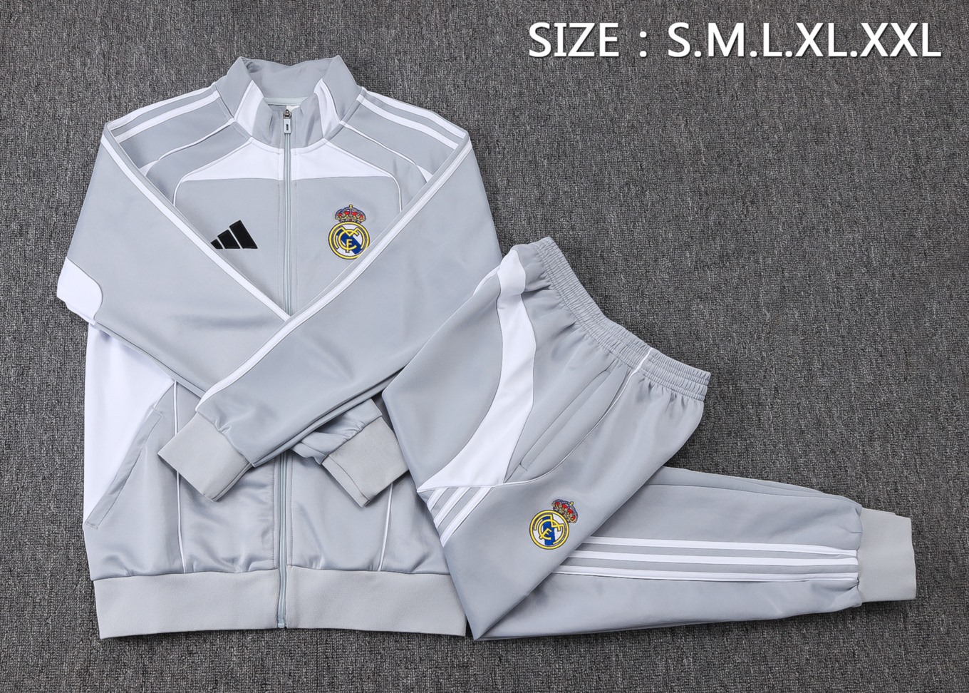 2026 Real Madrid Grey Jacket Training Suit Set