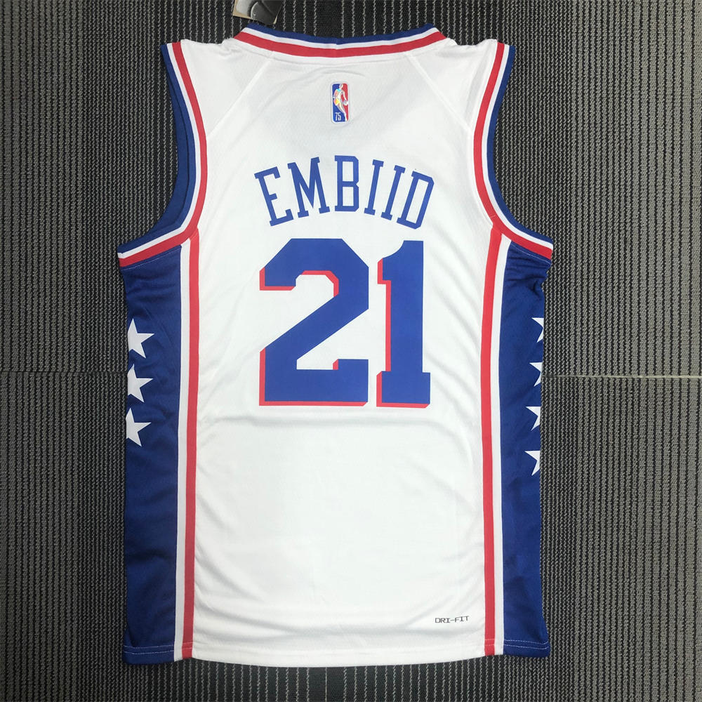 NBA Philadelphia 76ers Round Neck Black 75th Anniversary Jersey EMBIID#21 S-XXL