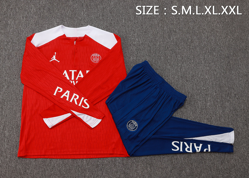 202526 Paris Red Long-sleeved half-pull training kit Football team kit