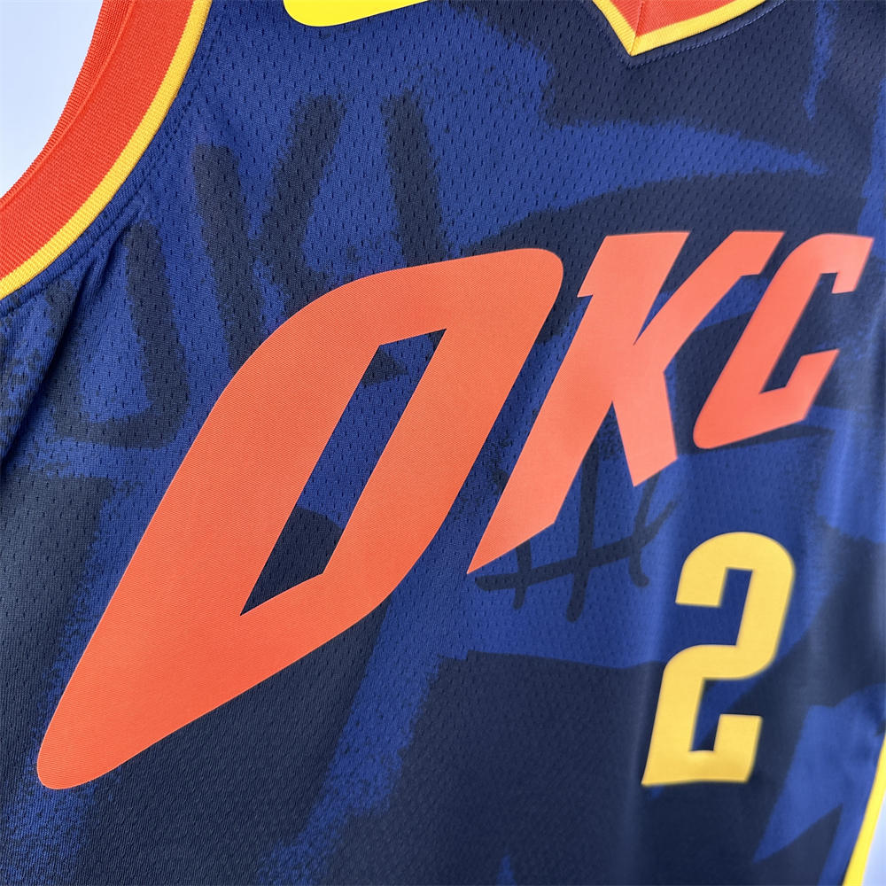 NBA Oklahoma City Thunder 2024 City Edition V-Neck Black Jersey GILGEOUS-ALEXANDER#2 S-XXL