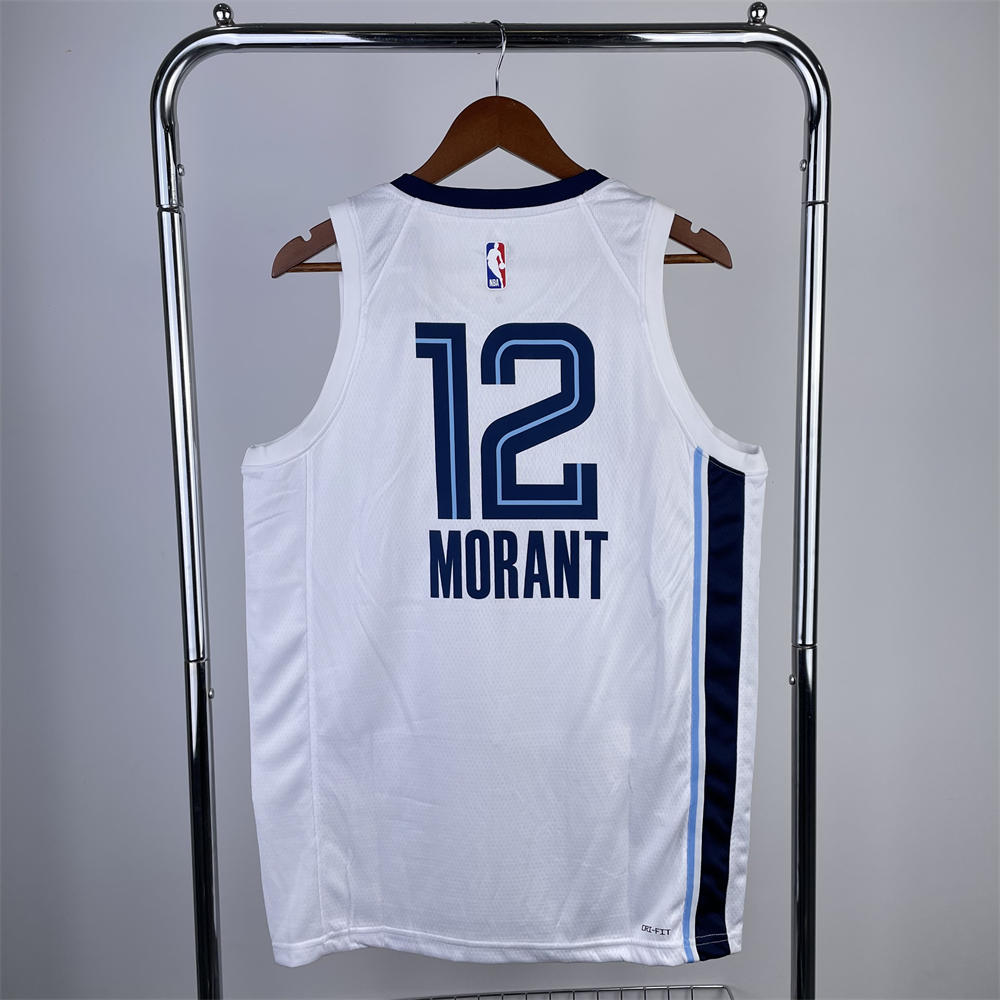 NBA Memphis Grizzies V-Neck White Jersey MORANT#12 S-XXL