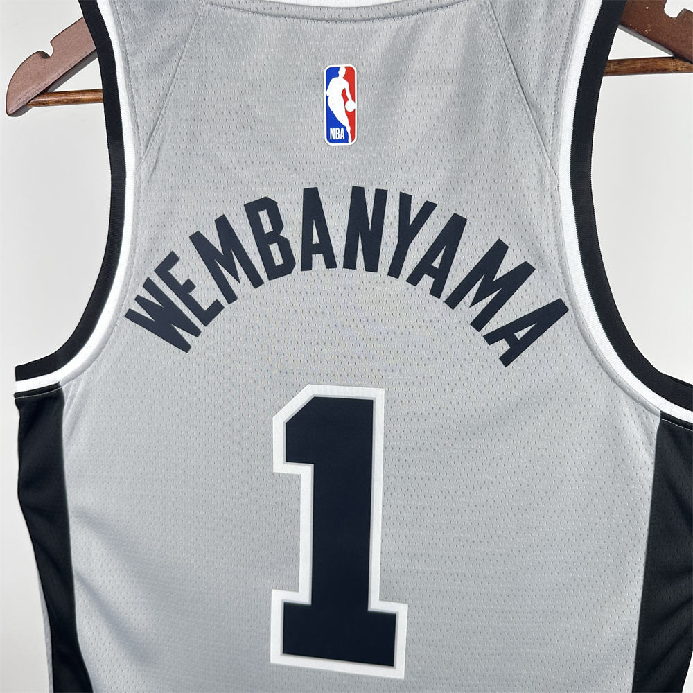 NBA San Antonio Spurs 2021 V-Neck Grey jersey WENBANYAMA#1 S-XXL