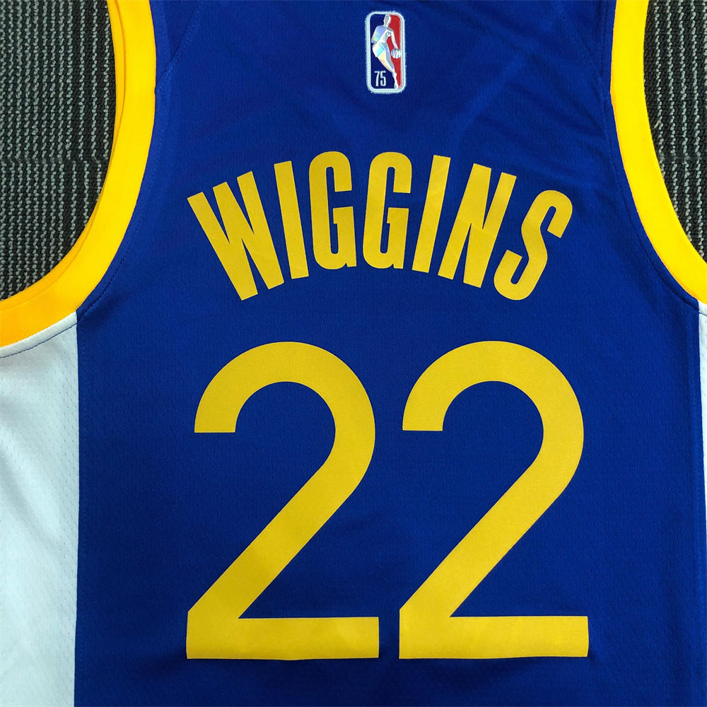 NBA Golden State Warriors V-Neck 75th anniversary Blue Jersey WIGGINS#22 S-XXL