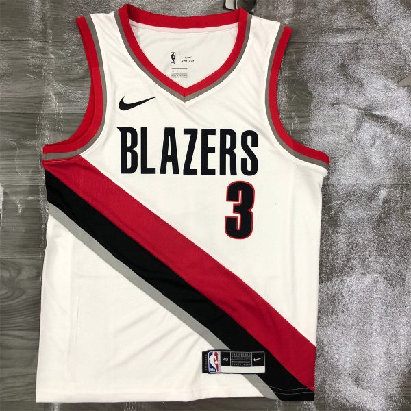 NBA Portland Trail Blazers V-Neck White Jersey McCOLLUM#3 S-XXL