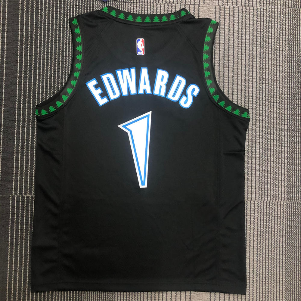 NBA Minnesota Timberwolves Round Neck Black Jersey EDWARDS#1 S-XXL
