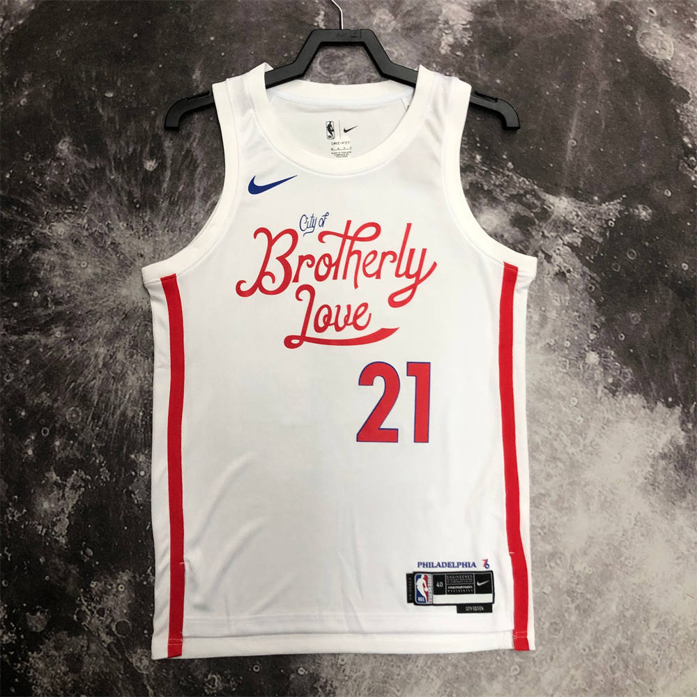 NBA Philadelphia 76ers Round Neck White Jersey EMBIID#21 S-XXL