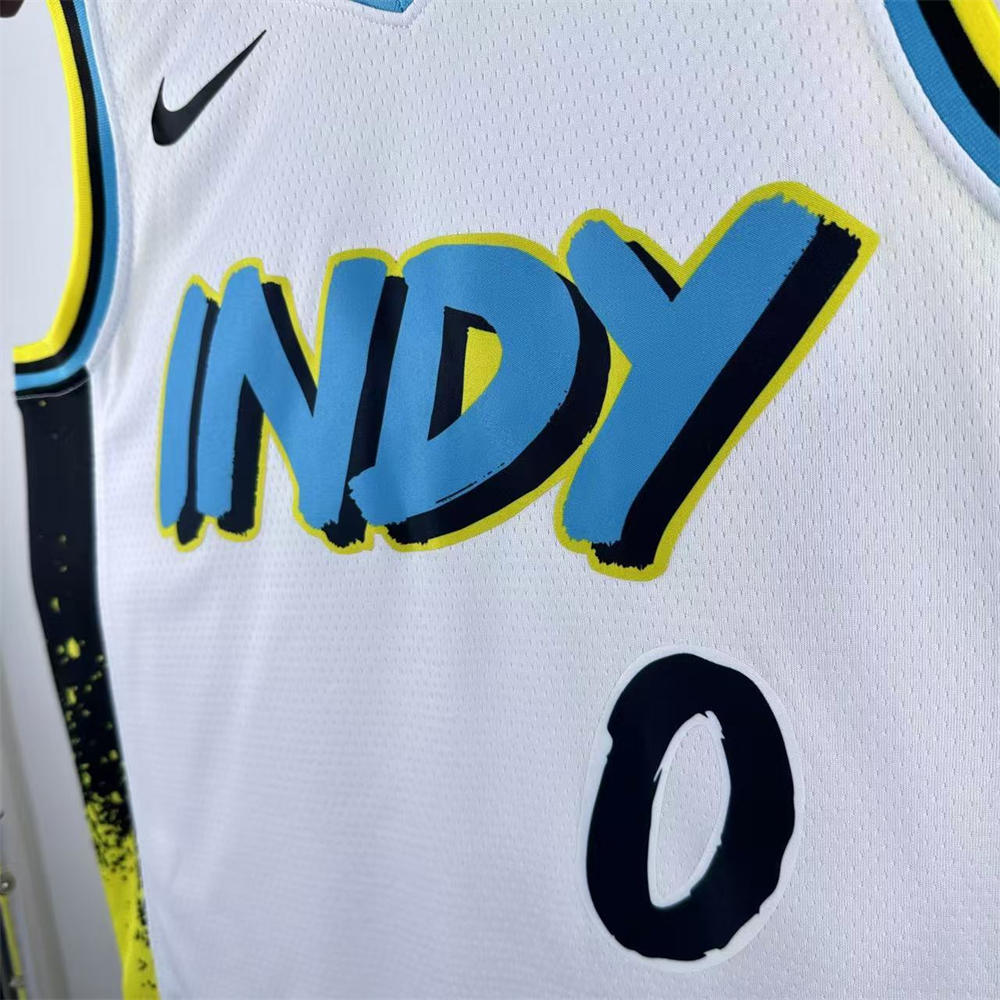 NBA Indiana Pacers 24/25 City Edition V-Neck White Jersey HALIBURTON#0 S-XXL