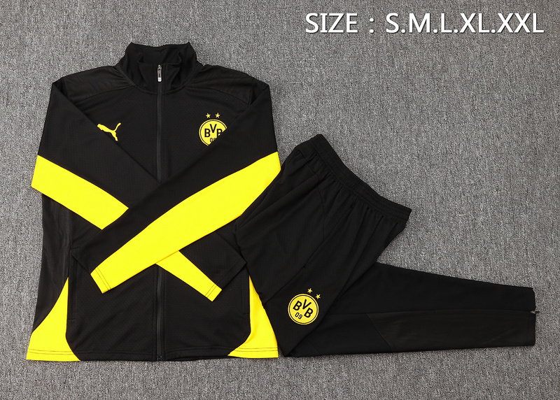 2024/25 Dortmund Black Jacket Training Suit Set Football Team Shirt Sports Fashion