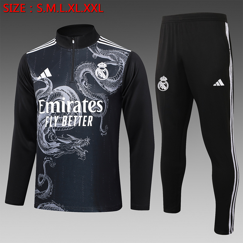 24/25 Real Madrid Black Long-sleeved half-pull training kit Football team kit