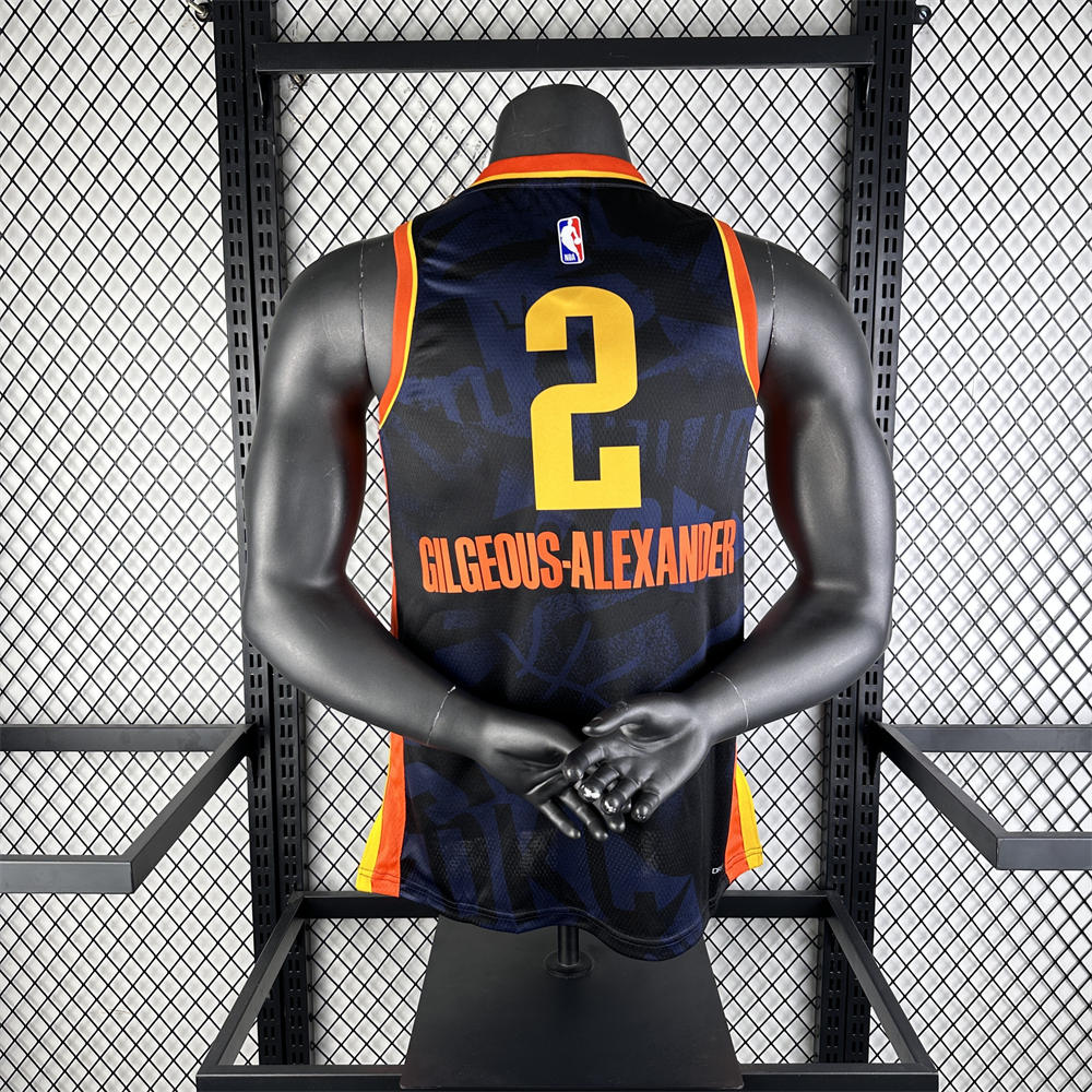 NBA Oklahoma City Thunder 2024 City Edition V-Neck Black Jersey GILGEOUS-ALEXANDER#2 S-XXL