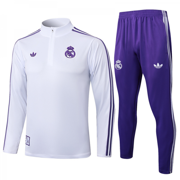 202526 Real Madrid White Long-sleeved half-pull training kit Football team kit