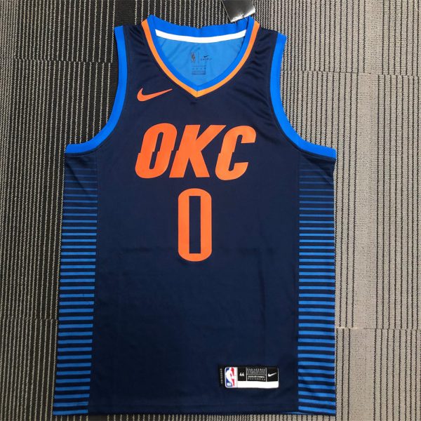 NBA Oklahoma City Thunder V-Neck Deep Blue Jersey WESTBROOK#0 S-XXL