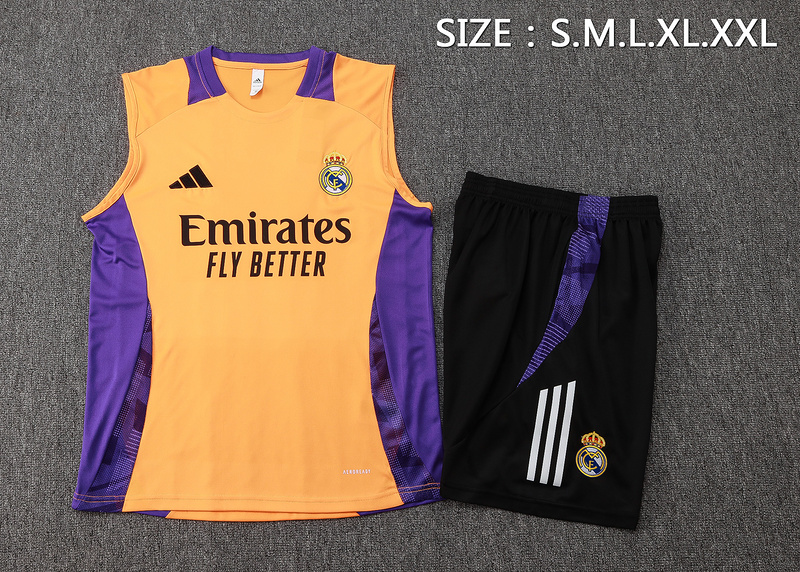24/25 Real Madrid Orange Black Training Set Shirt and Shorts