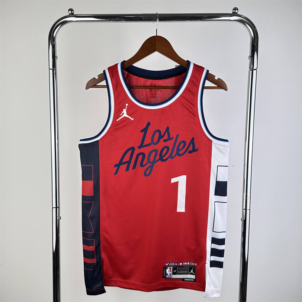 NBA Los Angeles Clippers 24/25 Round Neck JORDAN Edition Red Jersey HARDEN#1 S-XXL