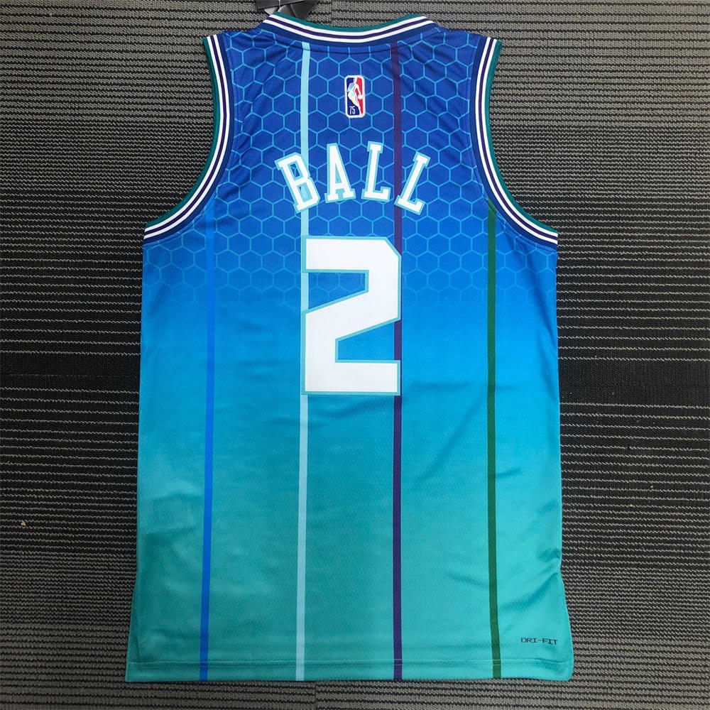 NBA Charlotte Hornets V-Neck Light Green BALL#2 Jersey S-XXL