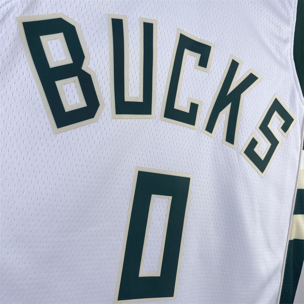 NBA Milwaukee Bucks V-Neck 2023 White jersey LILLARD#0 S-XXL