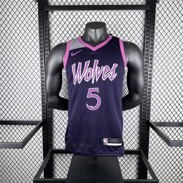 NBA Minnesota Timberwolves V-Neck Black Jersey EDWARDS#5 S-XXL