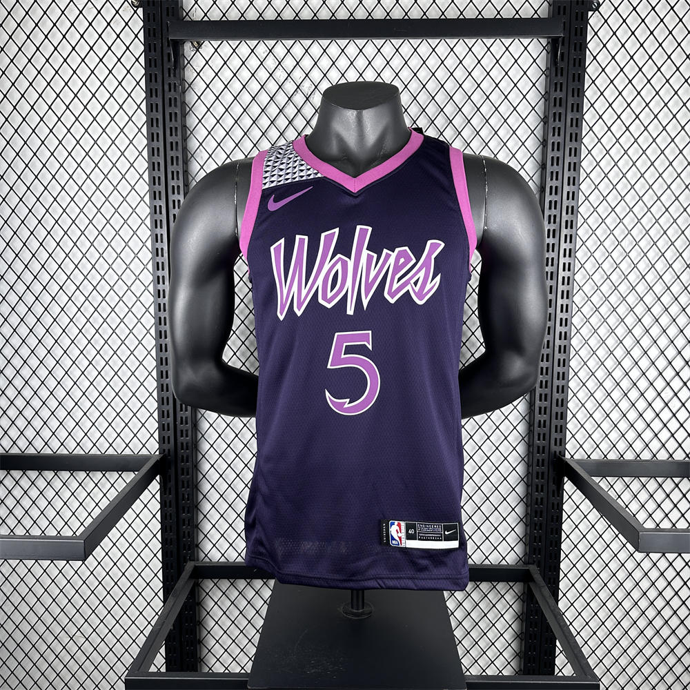 NBA Minnesota Timberwolves V-Neck Black Jersey EDWARDS#5 S-XXL