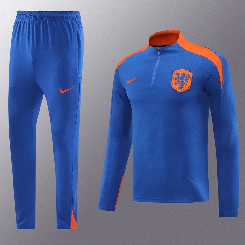 2024 Netherlands Blue Long-sleeved half-pull training kit Football team kit