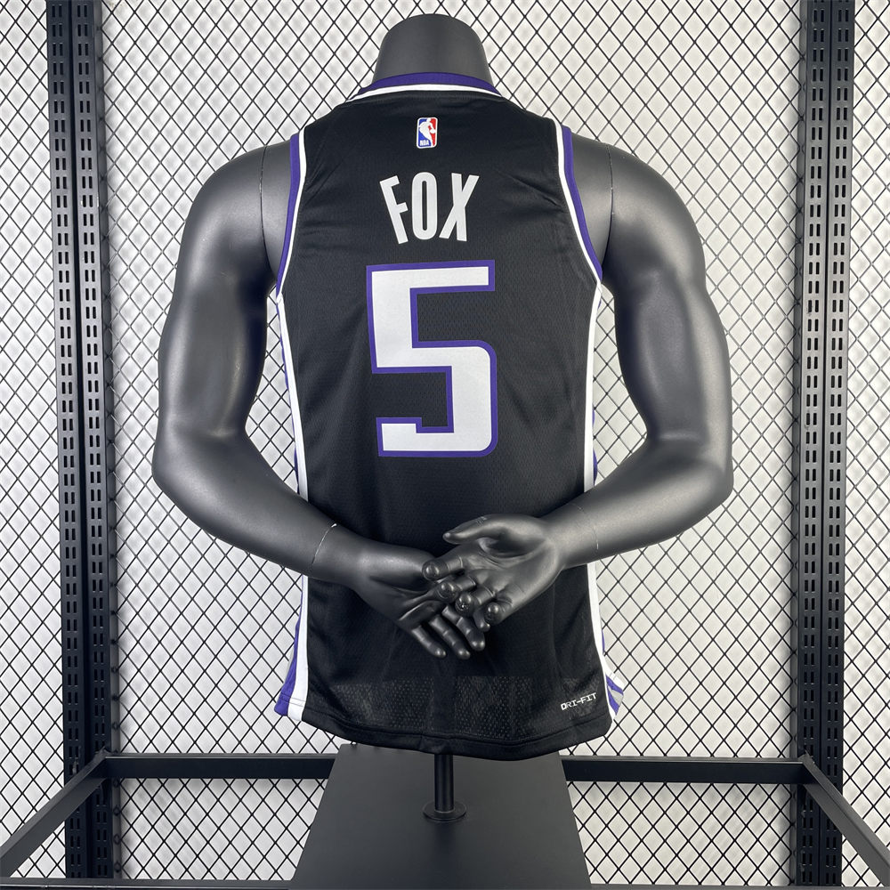 NBA Scaramento Kings 2024 V-Neck Black jersey FOX#5 S-XXL