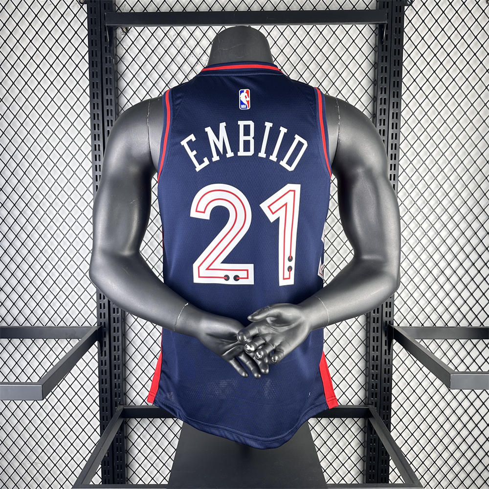 NBA Philadelphia 76ers 2024 Round Neck City Edition Black Jersey EMBIID#21 S-XXL