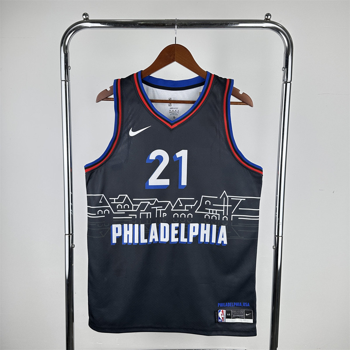 NBA Philadelphia 76ers 2021 V-Neck City Edition Black Jersey EMBIID#21 S-XXL