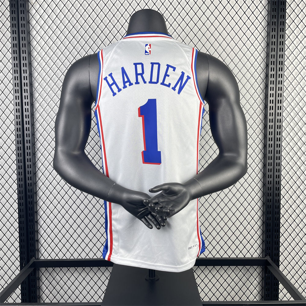 NBA Philadelphia 76ers 2023 V-Neck White Jersey HARDEN#1 S-XXL