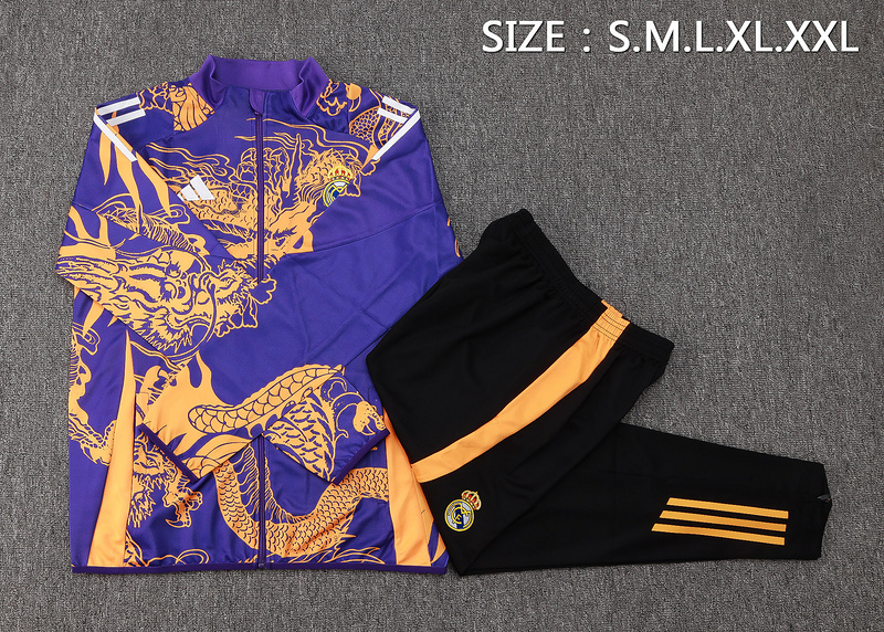2024/25 Real Madrid Purple Jacket Training Suit Set Football Team Shirt Sports Fashion