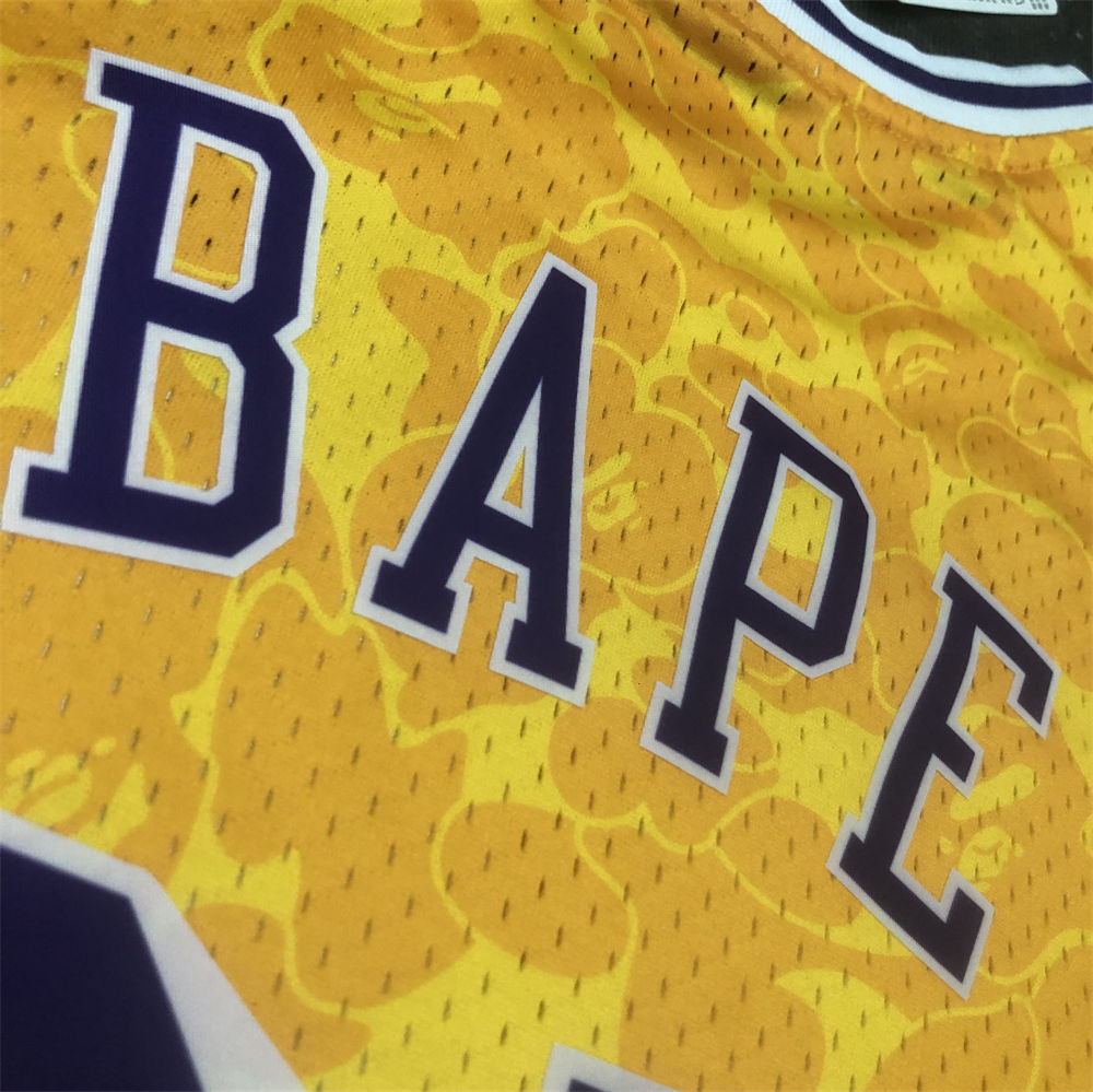 NBA Los Angeles Lakers BAPE×M&N BAPE#93 Gold Hardwood Classics Swingman Jersey S-XXL