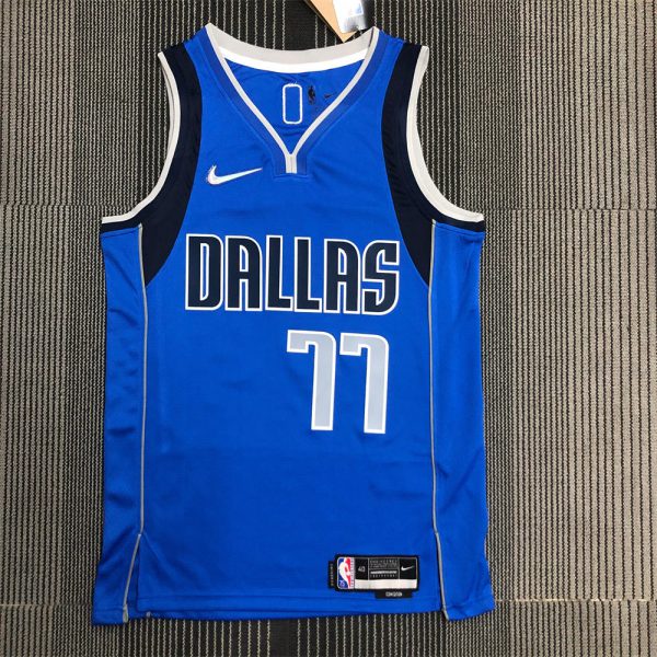 NBA Dallas Mavericks V-Neck Blue 75th anniversary Jersey DONCIC#77 S-XXL